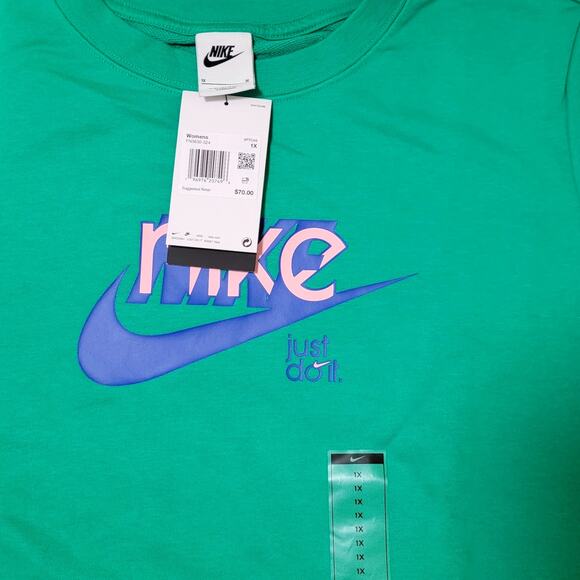 Nike Women Sportswear Club Fleece Graphic Sweatshirt Plus Size US 1X Green - Picture 4 of 4